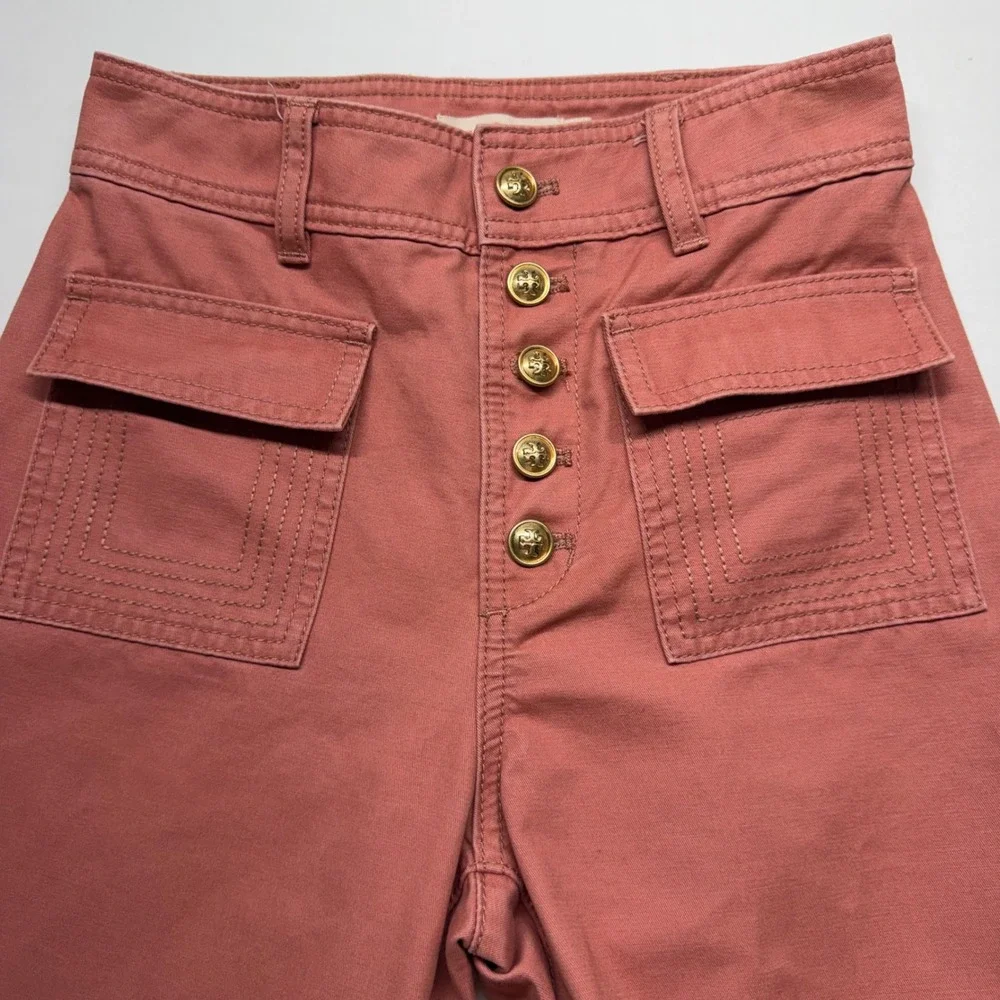 Tory Burch Wide Leg Sailor Pants Size‎ 23 Pink High Rise Button Fly Cropped